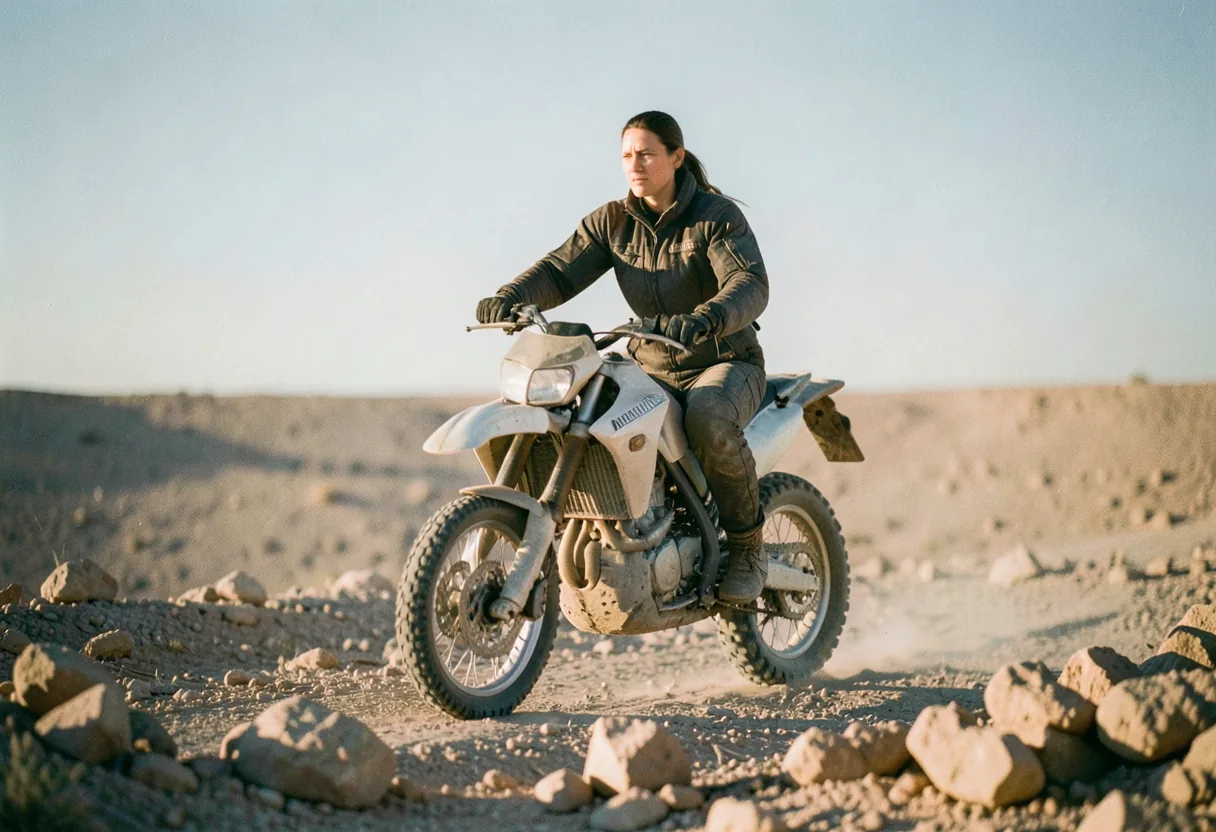 Adventure rider navigating dirt trail on Tenere 700, demonstrating performance and handling.